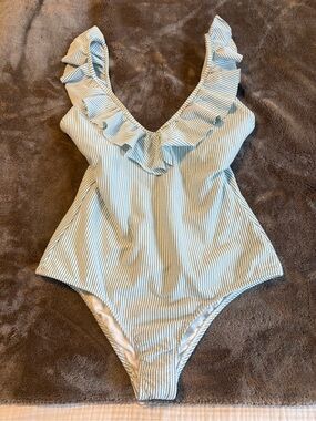 Jessica Simpson Blue & White Striped One-Piece Swimsuit